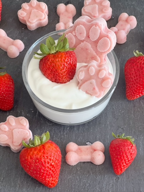 strawberry dog treats on a platter