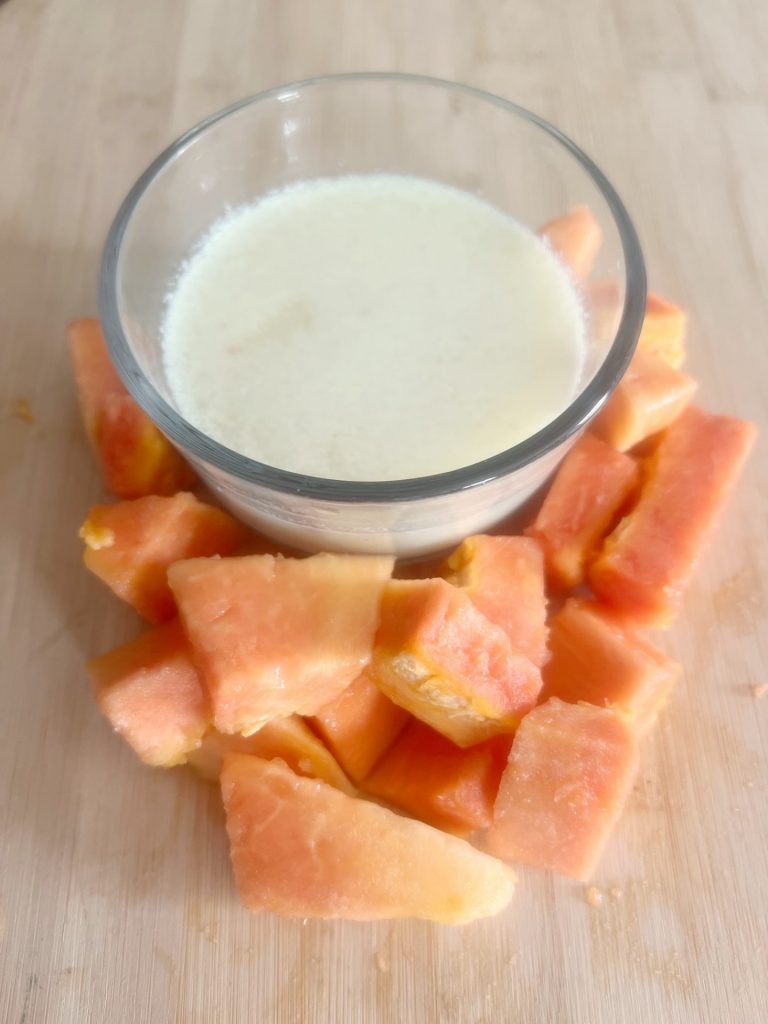goat milk and fresh papaya used to make frozen dog treats